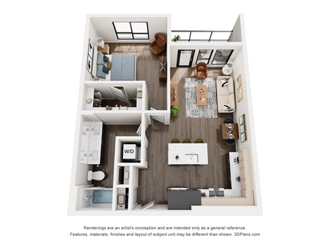 Floor plan for 1 bed, 1 bath, 785 sqft